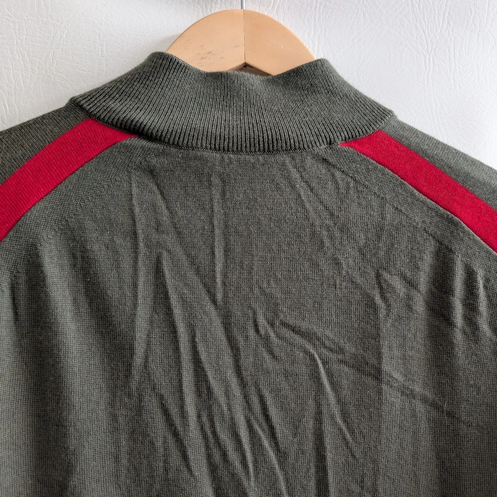 Icebreaker Wool Green Red Detail Full Zip Knit Cardigan Sweater - L